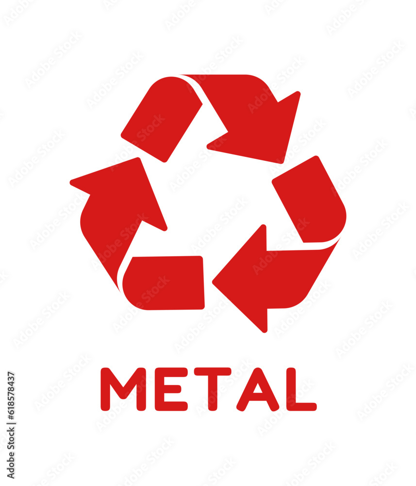 Vector metal recycling symbol. Red recycle symbol on white background. Vector metal recycling symbol. Red recycle symbol on white background.