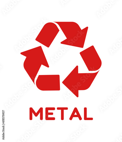 Vector metal recycling symbol. Red recycle symbol on white background.