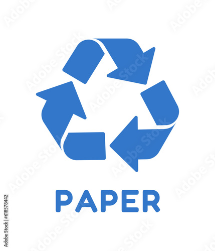 Vector paper recycling symbol color. Blue recycle symbol on white background.