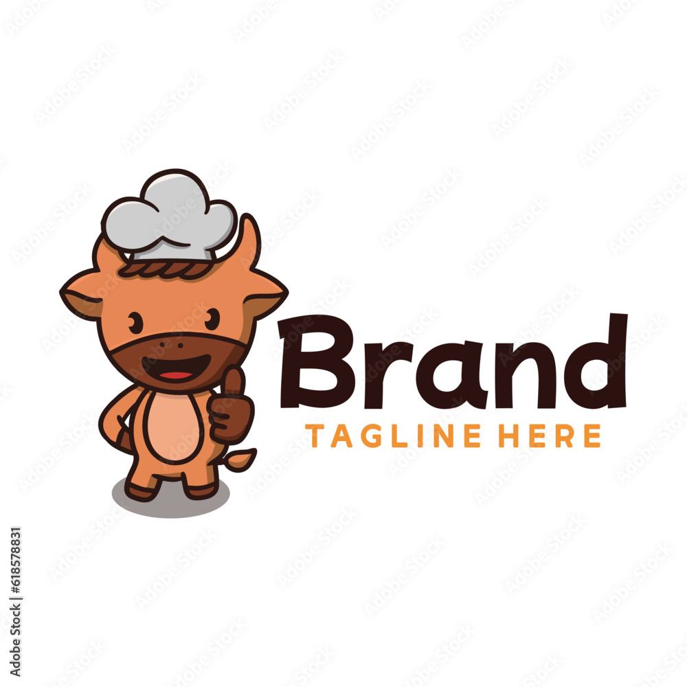 Cute Cow Chef Mascot Thumbs Up Food Logo Design Cute Cow Chef Mascot Thumbs Up Food Logo Design
