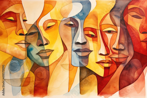 Abstract portraits of people. National Hispanic heritage month. Spanish culture celebration.
