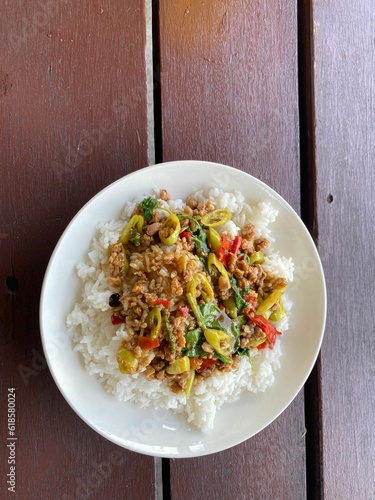 Basil Minced Pork on Rice