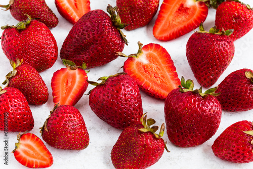 Red strawberries on a white background