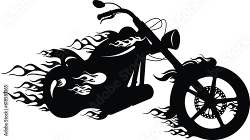Black and white motorcycle in flame