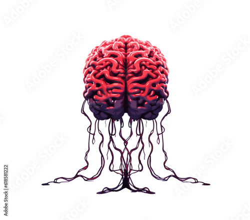 The Biological Brain and Arteries Vein Blood Illustration in Flat Style