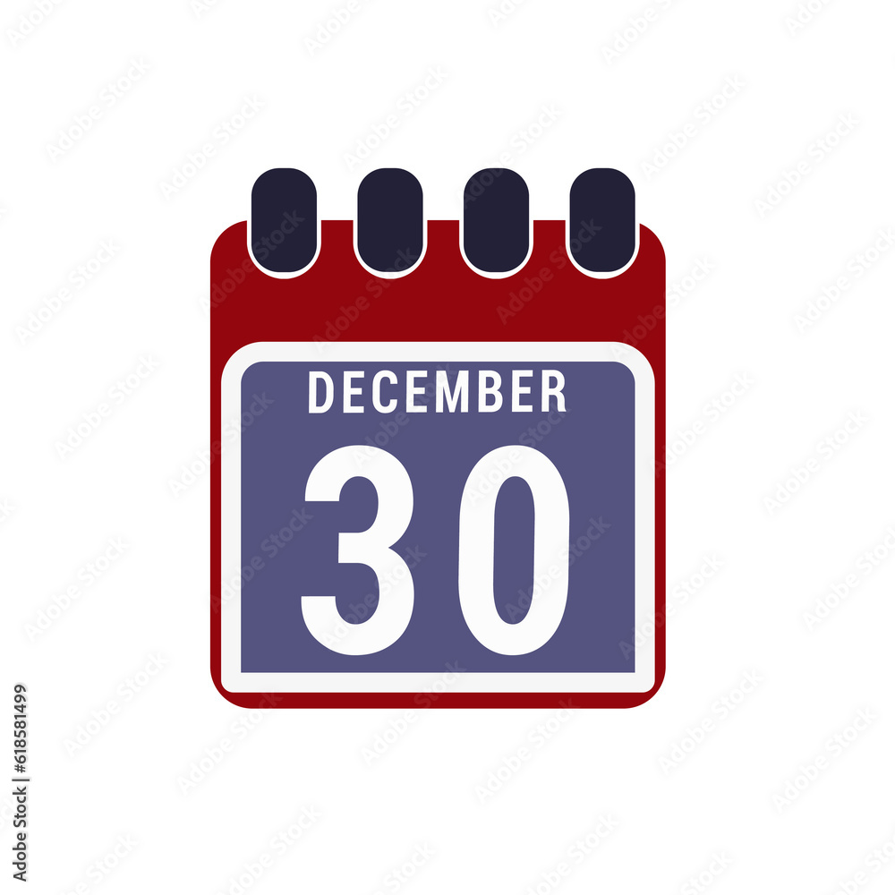 Calendar displaying day 30 (thirtieth) of the December - Day 30 of the month. illustration Calendar displaying day 30 (thirtieth) of the December - Day 30 of the month. illustration