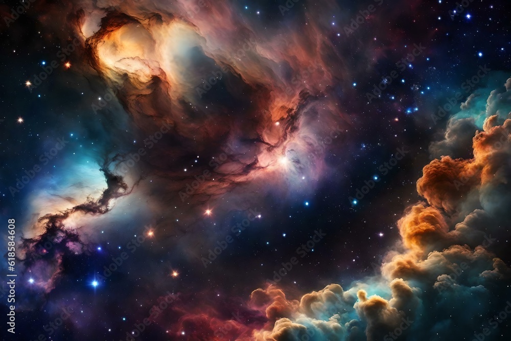 Fototapeta premium Colorful Space Galaxy Cloud Nebula. Starry Night Cosmos. Universe Science Astronomy. Supernova background wallpaper Generative AI