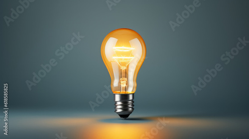 Minimalist Simple Creative Light Bulb - Amber Yellow Warm Glow in Blue and Yellow Background.