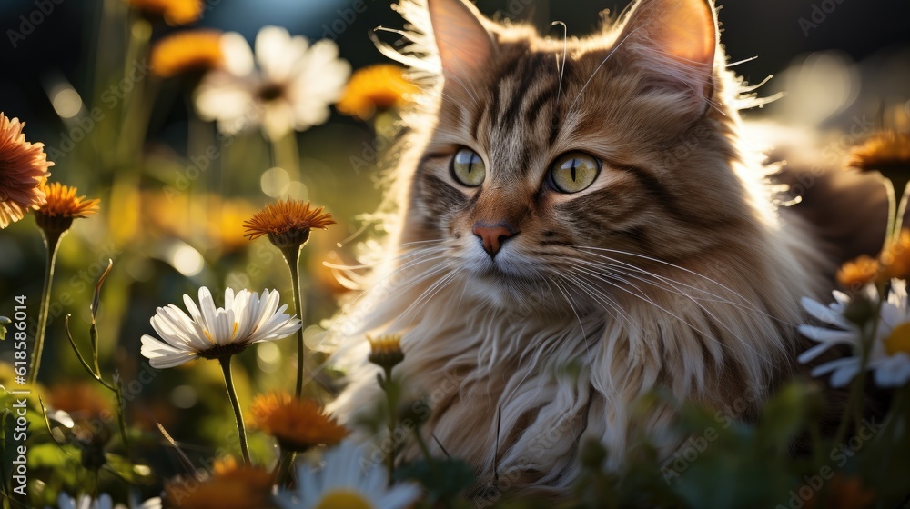 a cat in a sunny field