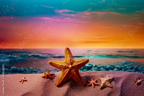 a starfish on the beach in summer at night with stars in sky © VicenSanh