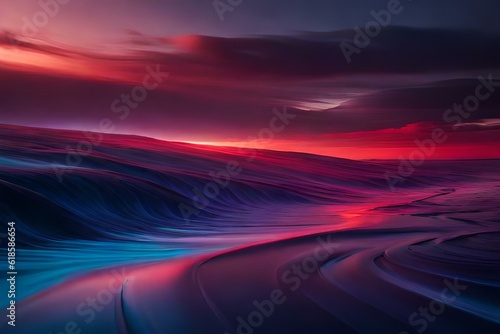 An abstract image of blue red dark purple fluid. Generative AI