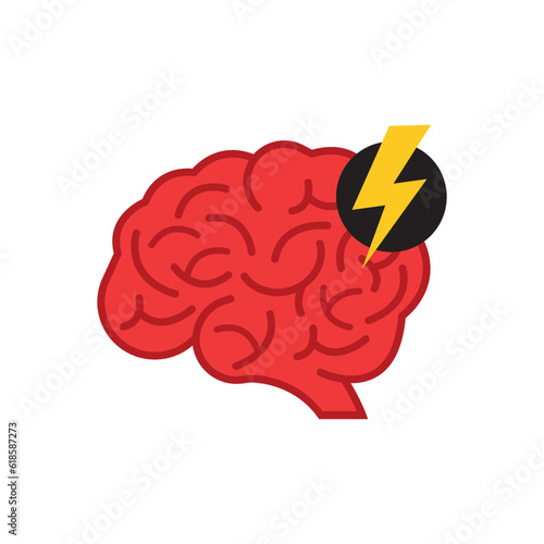 red brain icon like brainstorm or pain. concept of good idea or quick and correct solution. simple flat style modern creativity vision logotype graphic art design isolated on white background