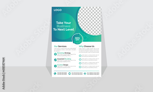 Modern Corporate and Creative Flyer Design Template Vertical Name Flyer Simple and Clean Green and Black Business Flyer Vector Illustration Colorful Gradient Flyer Design Brochure Design Banner White