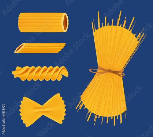 vintage illustration italian pasta set