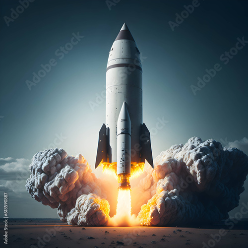 Rocket taking off, smoke - razzo, missile, viaggi nello spazio photo