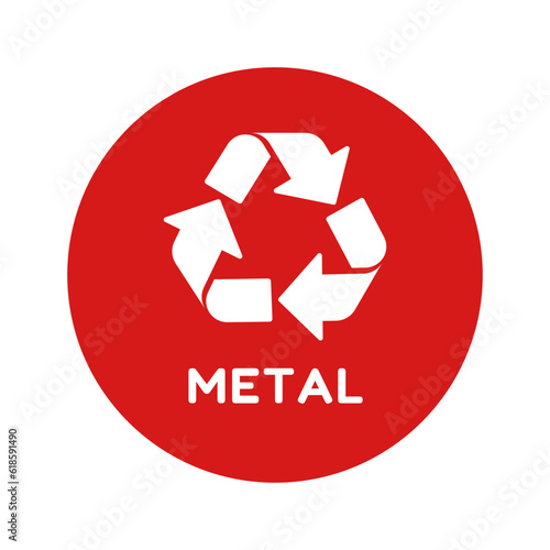 Vector metal recycling symbol. Red recycle symbol on white background.