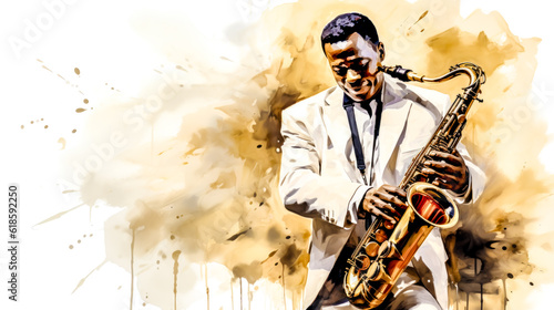 Independent Jazz Musicians Playing Solo Instruments Abstract Illustration and Painting Digital Art Generative AI KI Wallpaper Background Backdrop