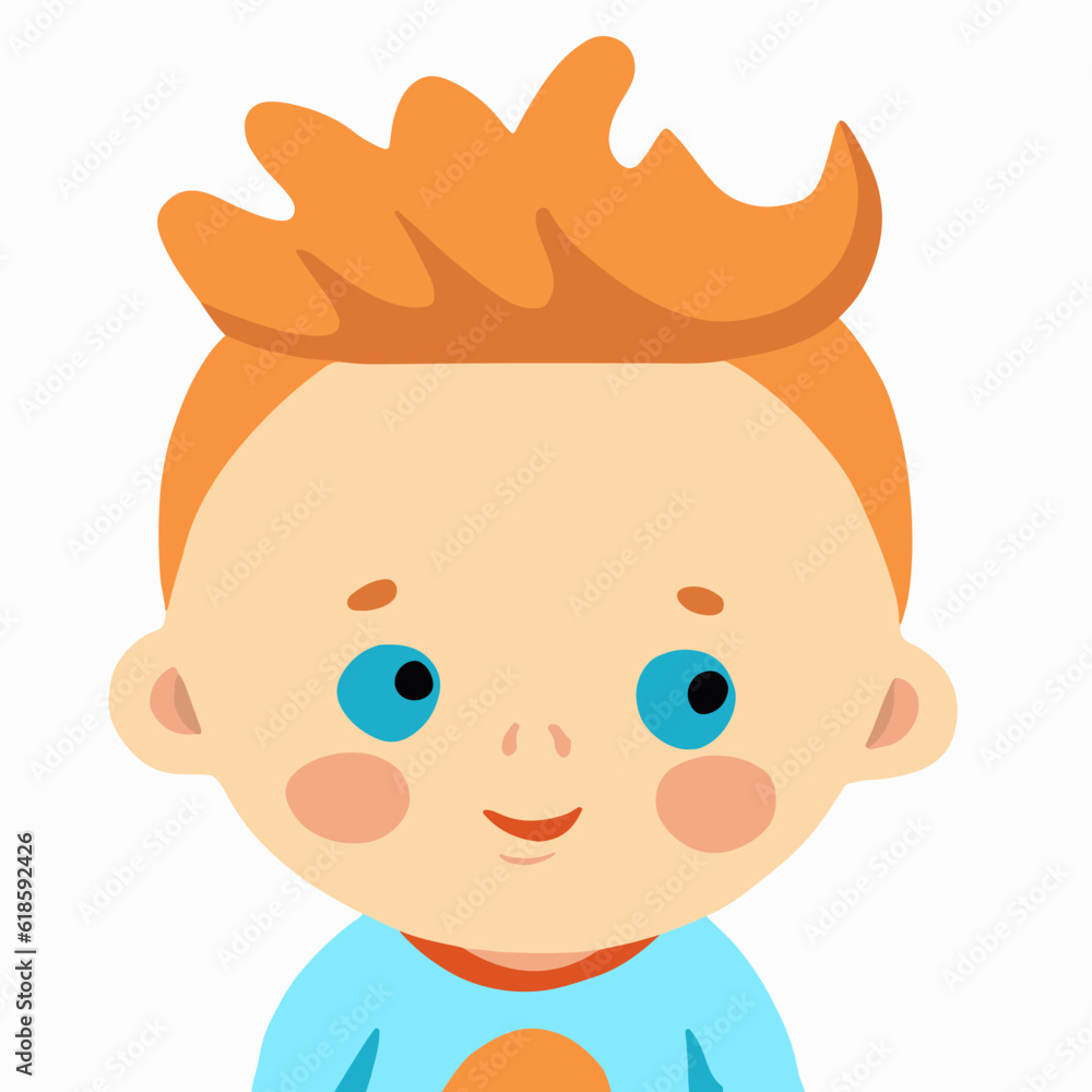 Vector isolated illustration of baby boy portrait. A boy with red hair. Kindergarten. Vector isolated illustration of baby boy portrait. A boy with red hair. Kindergarten.