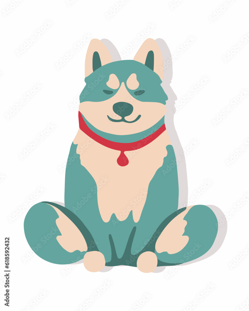 Vector isolated illustration of yoga dog. Dog in the lotus position.