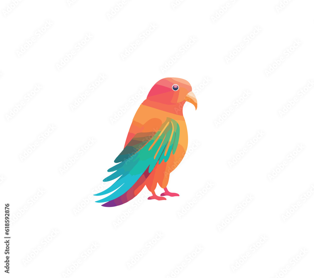 Flat vector illustration of colorful parrot isolated on white background