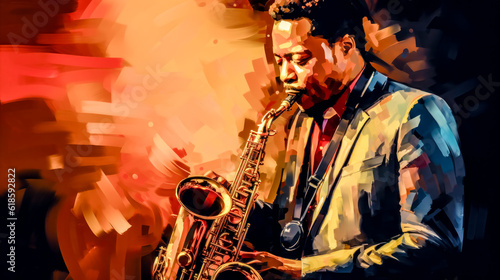 Independent Jazz Musicians Playing Solo Instruments Abstract Illustration and Painting Digital Art Generative AI KI Wallpaper Background Backdrop 