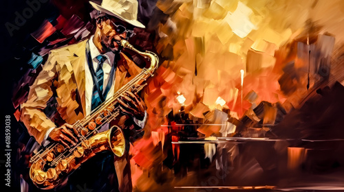 Independent Jazz Musicians Playing Solo Instruments Abstract Illustration and Painting Digital Art Generative AI KI Wallpaper Background Backdrop 