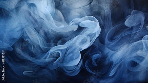 Abstract texture with smoke swirling effect. Blue ink drop in water on dark background with copy space. Created with Generative AI