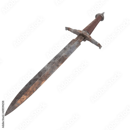Rusty dagger on transparent background, white background, png file, generative ai