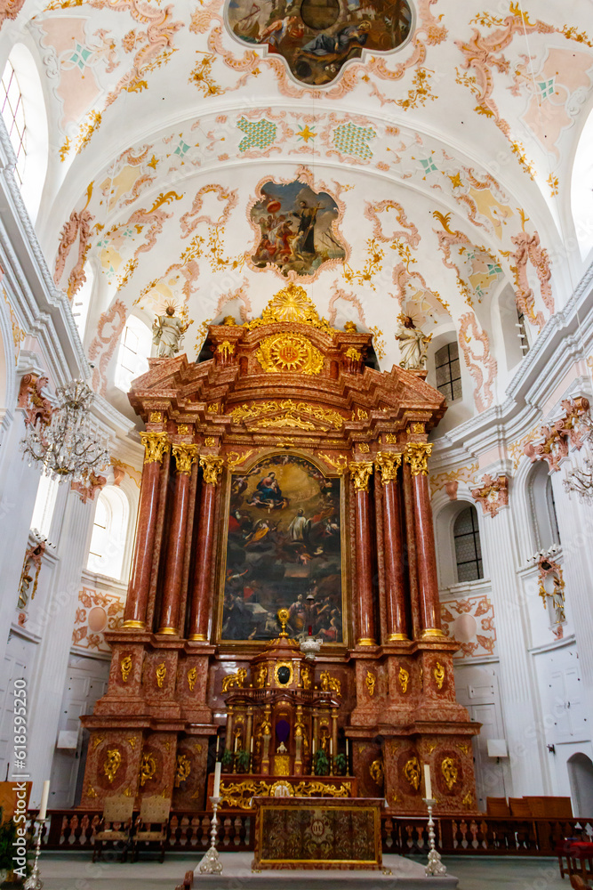 Interior of Jesuit church in Lucerne, Switzerland