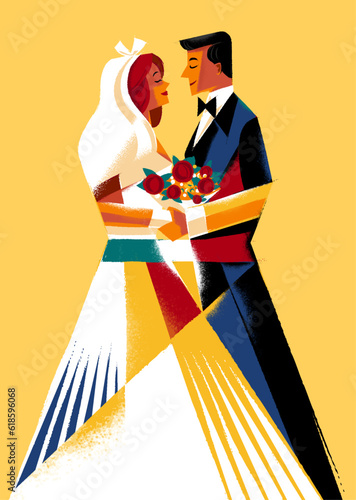 vintage wedding couple illustration for graphic design