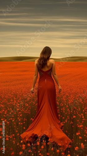 slender woman in a long skirt in a field among flowers © Amir