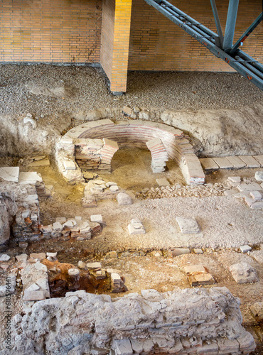 Caldarium in the Hot Halls of the House of Hippolytus, one of the most important remains within the archaeological site of Complutum, a Roman City located in Alcala de Henares, Madrid, Spain. photo