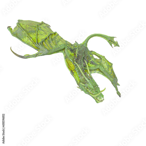 dragon is hunting down on white background side view