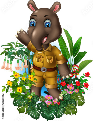 tapir cartoon with flowers