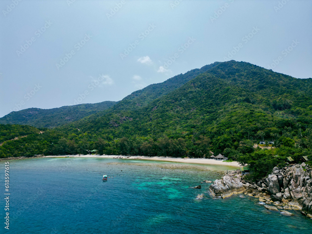 Panoramic aerial tropical island view Koh Phangan Thailand Panoramic aerial tropical island view Koh Phangan Thailand