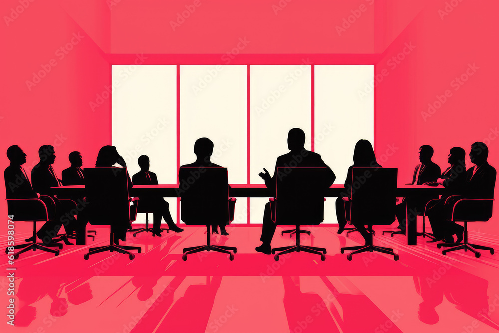 Silhouette of a business meeting at a large table