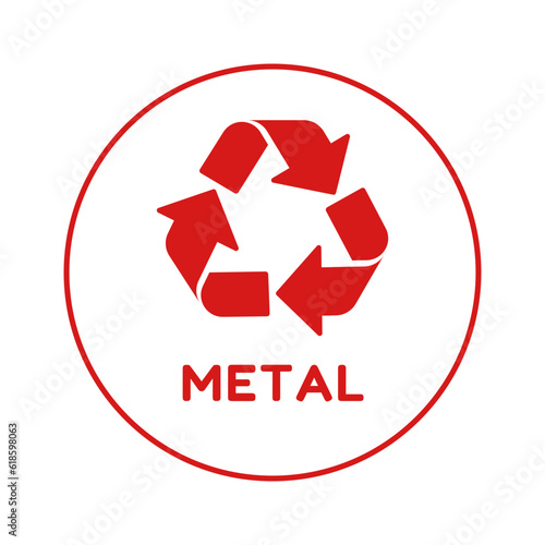 Vector metal recycling symbol. Red recycle symbol circle.	
