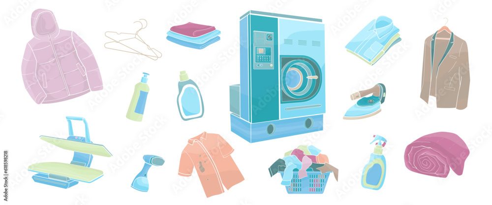 set elements about dry cleaning and laundry service ,color vector illustration set elements about dry cleaning and laundry service ,color vector illustration