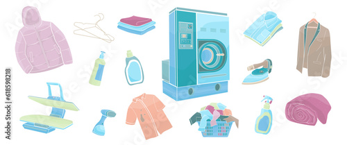 set elements about dry cleaning and laundry service ,color vector illustration
