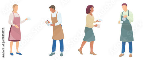 male and female African American barista making coffee color vector illustration © alessia