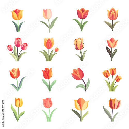 Tulip Art Flat Color  Elegant Floral Illustration Set