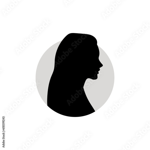 Silhouette of a female head. Vector illustration on white background.