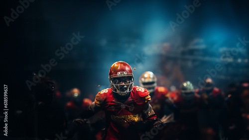 NFL Spieler rennen im Stadion, ai generativ photo