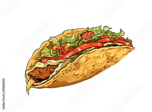 Taco, a traditional Mexican dish on a white background․ Taco vector illustration with meat and vegetables