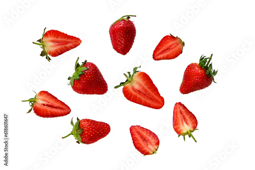 strawberry berries whole and halves transparent background PNG