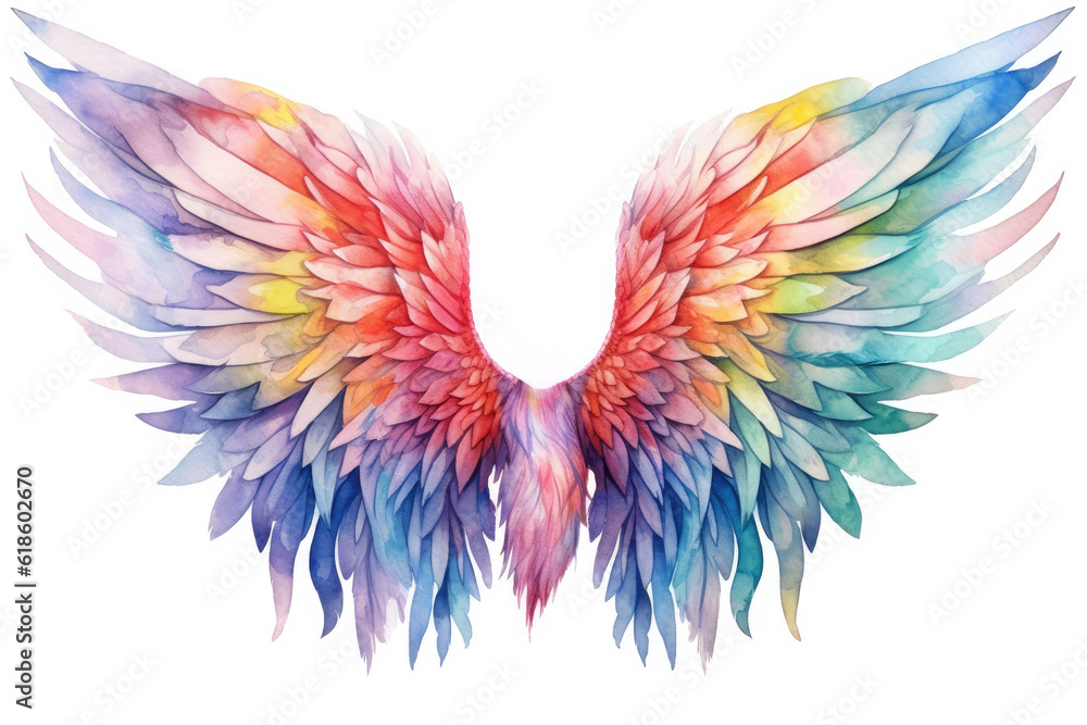 A set of colorful rainbow wings isolated on a white background A set of colorful rainbow wings isolated on a white background