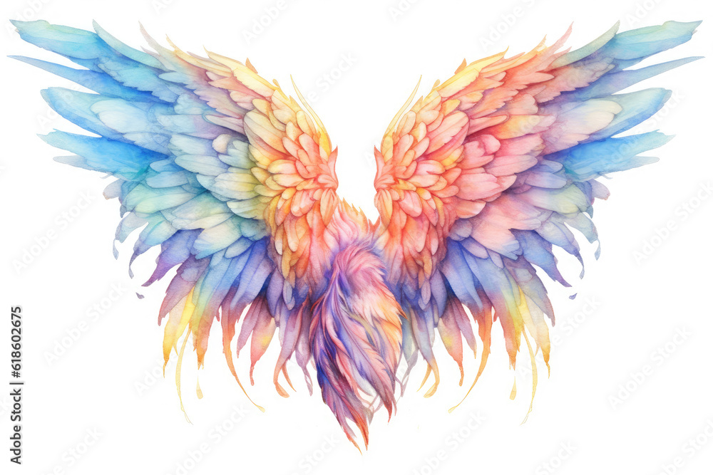 A set of colorful rainbow wings isolated on a white background