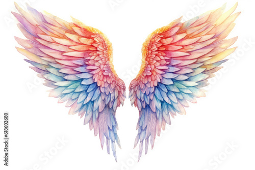 A set of colorful rainbow wings isolated on a white background