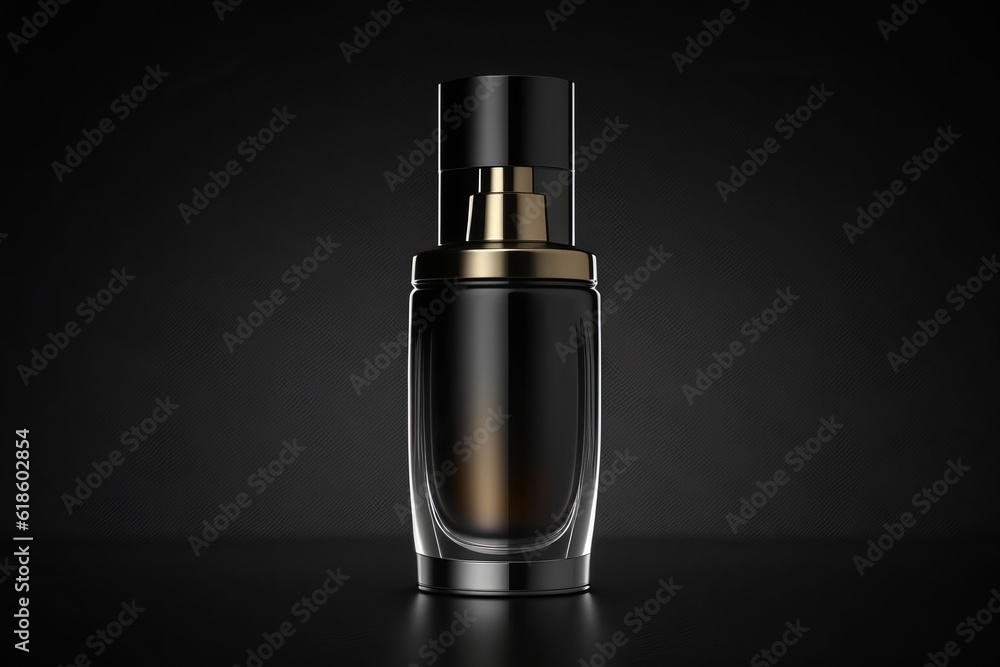 Cosmetic bottle with highlights on a black background generated by AI Cosmetic bottle with highlights on a black background generated by AI