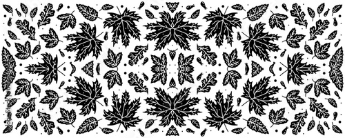 Monochrome background pattern with autumn leaves. Vintage banner for decor, print, textile, wallpaper, interior design. cover background, Elegant decoration for cosmetics, poster, carpet, perfume